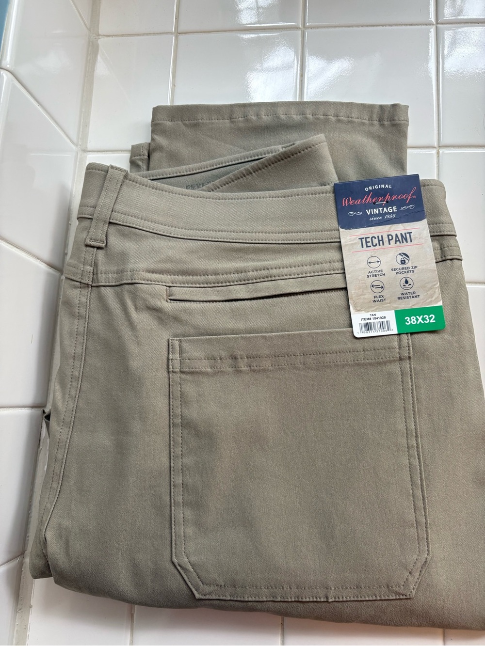 NWT Weatherproof Vintage Tech Pant Active Stretch Tan Khaki 38 x 32
